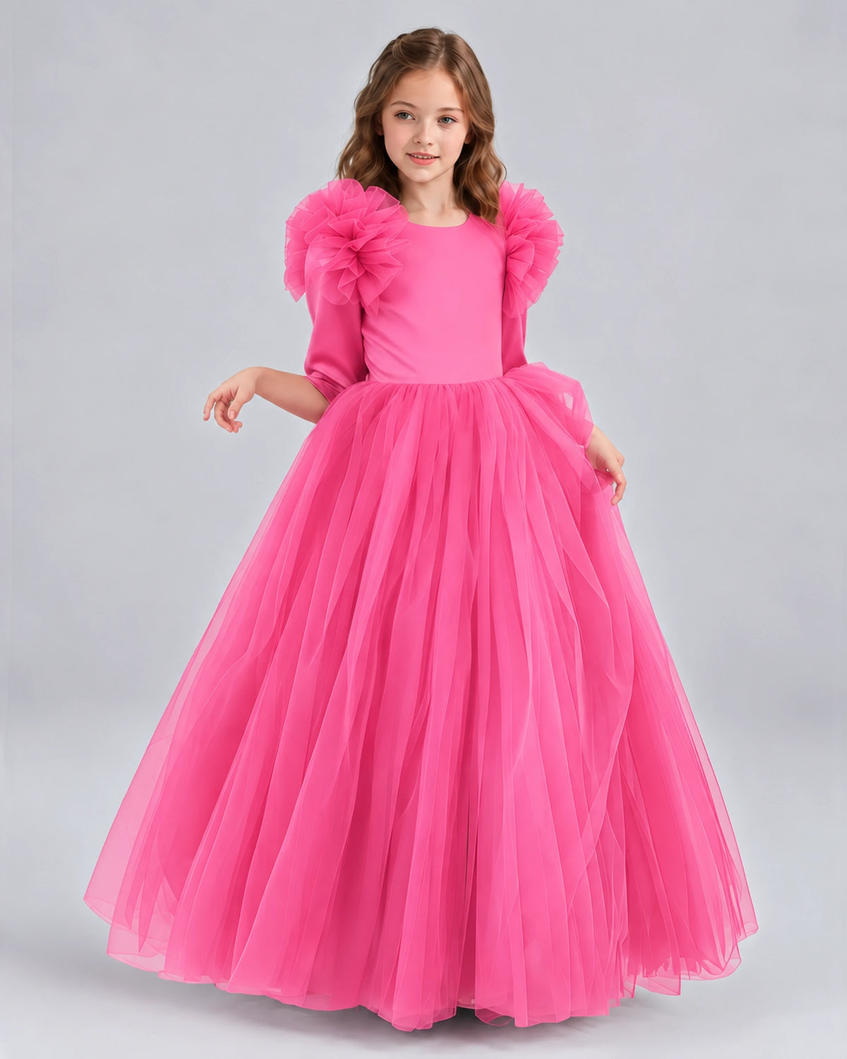 Hot Pink Ball Gown Girls Formal Dresses Front