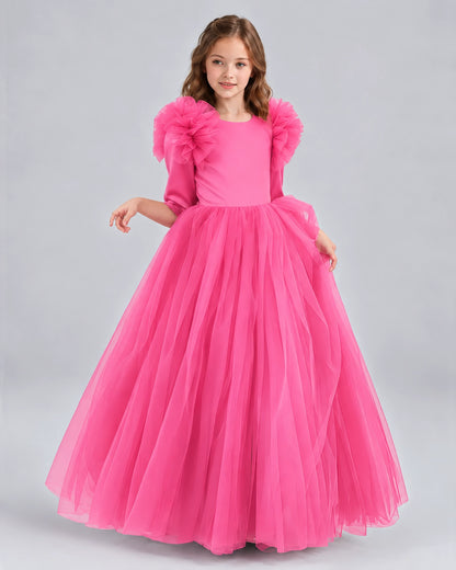 Hot Pink Ball Gown Girls Formal Dresses Front