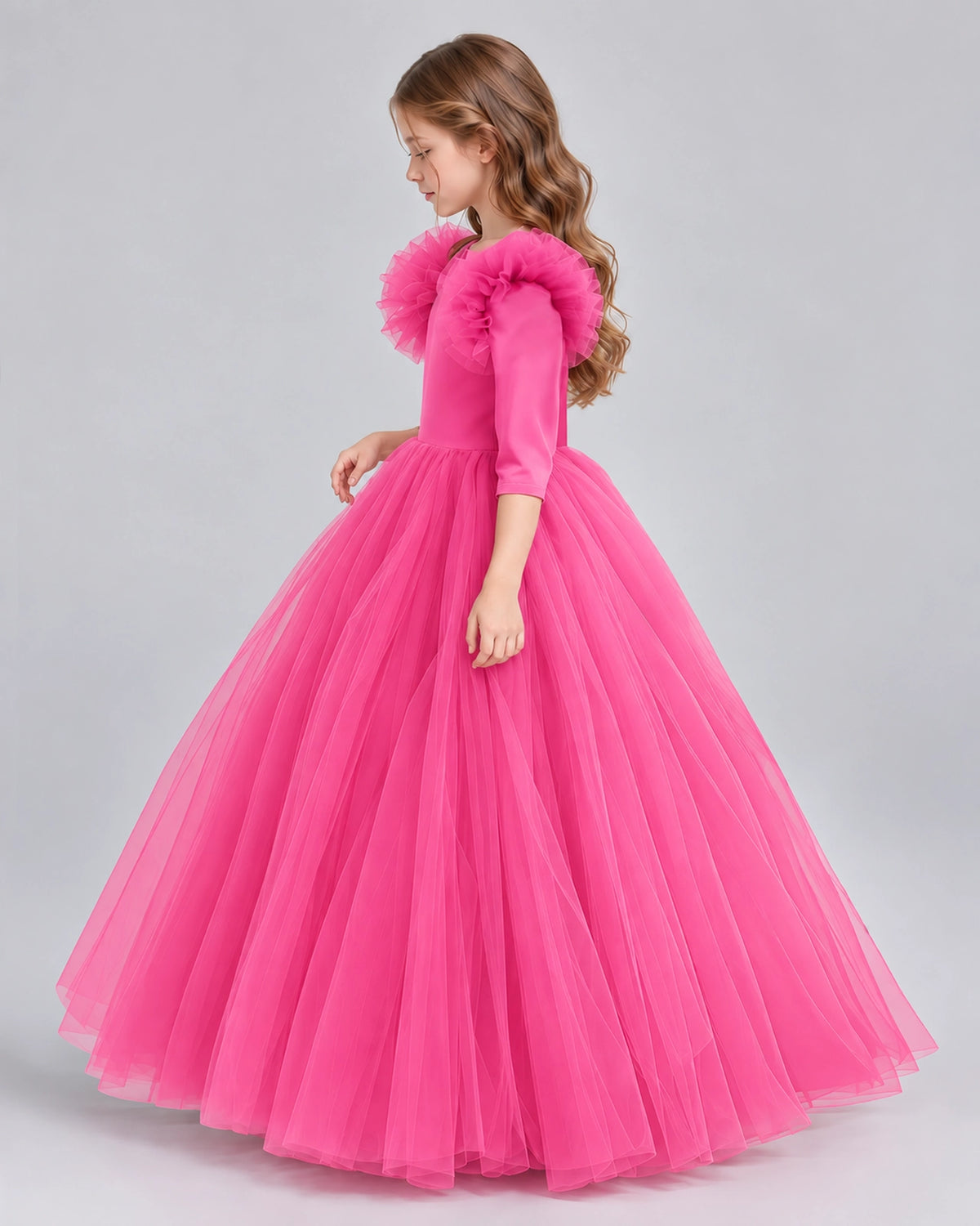 Hot Pink Ball Gown Girls Formal Dresses Side