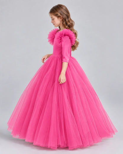Hot Pink Ball Gown Girls Formal Dresses Side