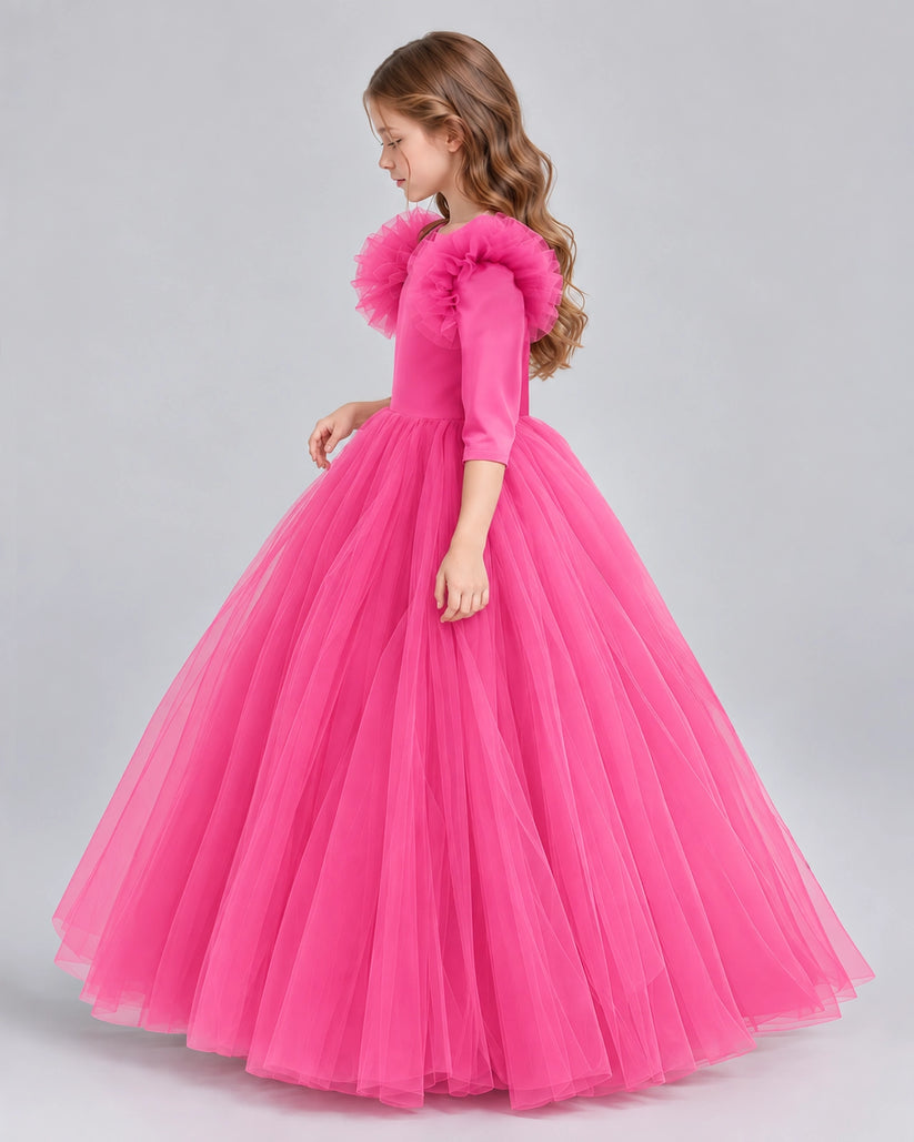 Hot Pink Ball Gown Girls Formal Dresses Side
