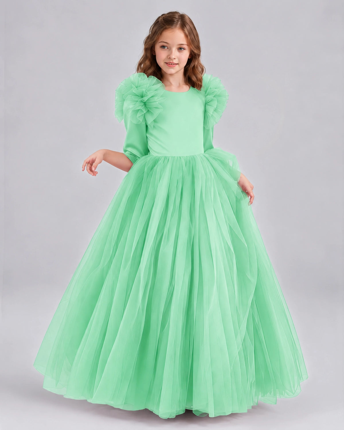 Mint Green Ball Gown Girls Formal Dresses Front