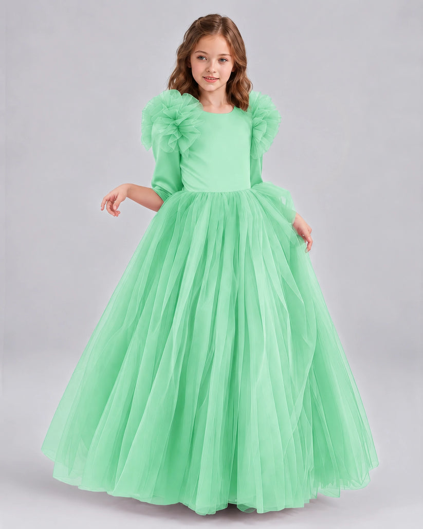 Mint Green Ball Gown Girls Formal Dresses Front