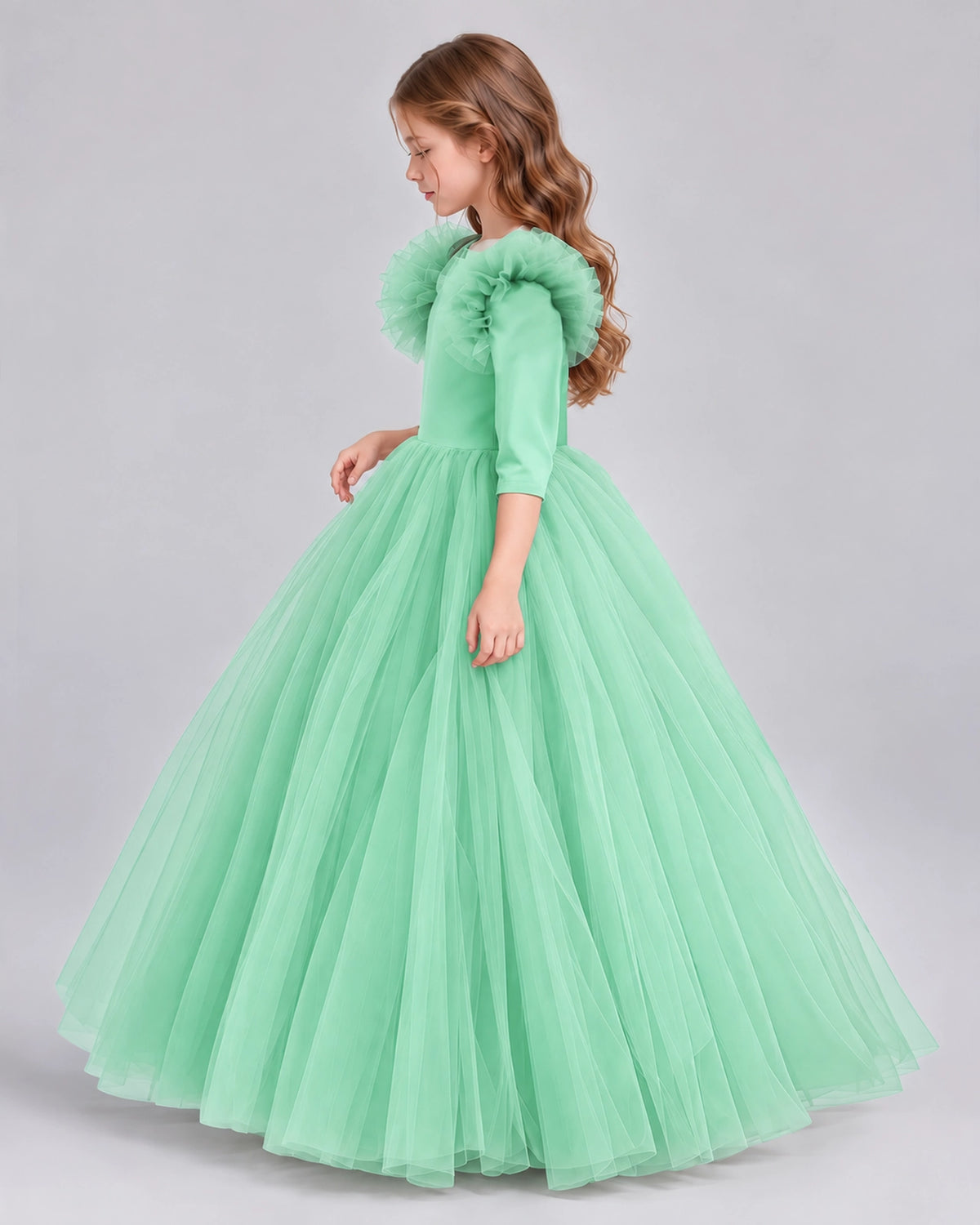 Mint Green Ball Gown Girls Formal Dresses Side