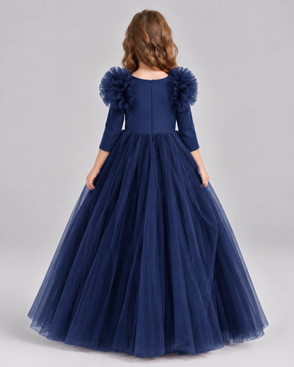 Navy Blue Ball Gown Girls Formal Dresses Back