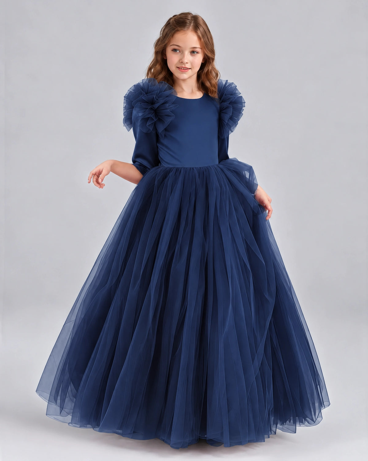 Navy Blue Ball Gown Girls Formal Dresses Front