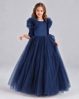Navy Blue Ball Gown Girls Formal Dresses Front