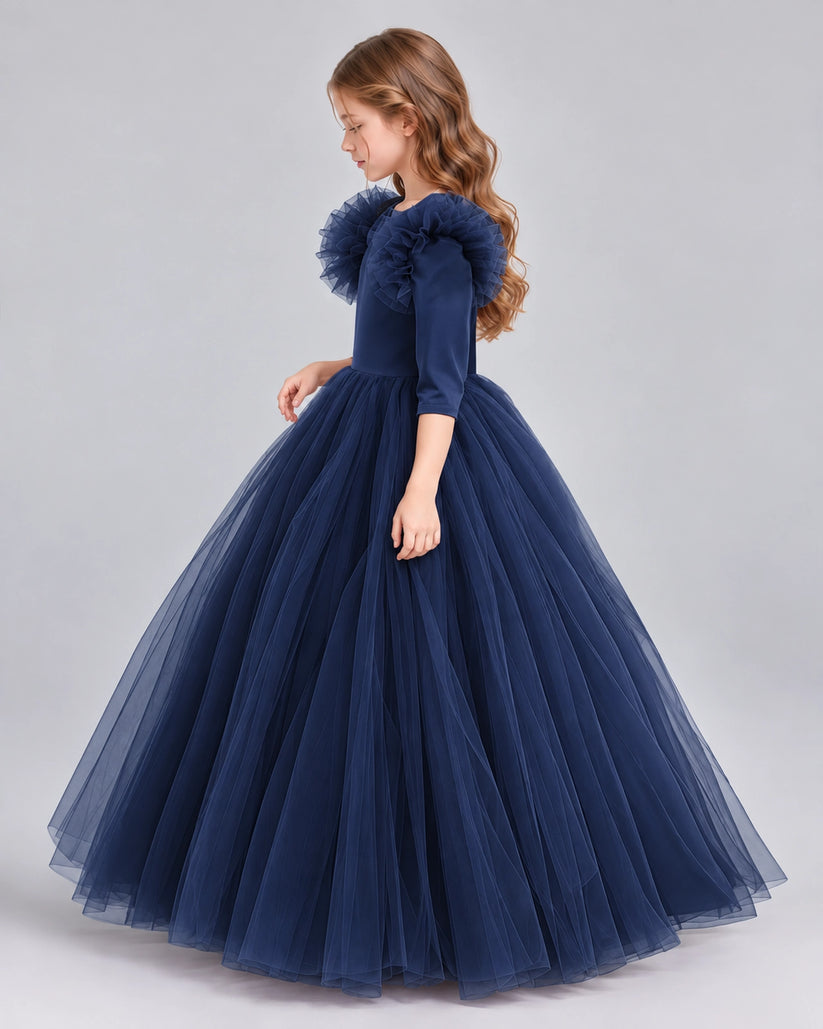 Navy Blue Ball Gown Girls Formal Dresses Side