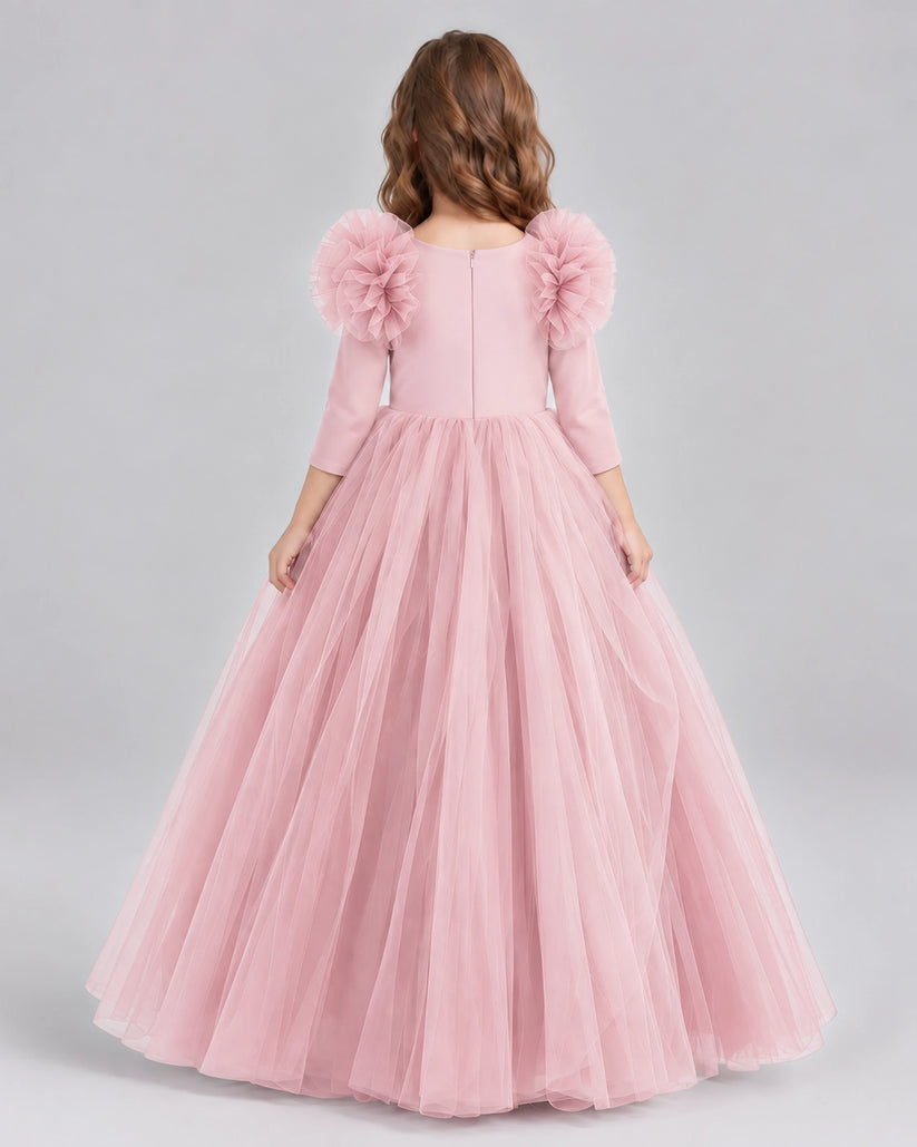 Pink Ball Gown Girls Formal Dresses Back