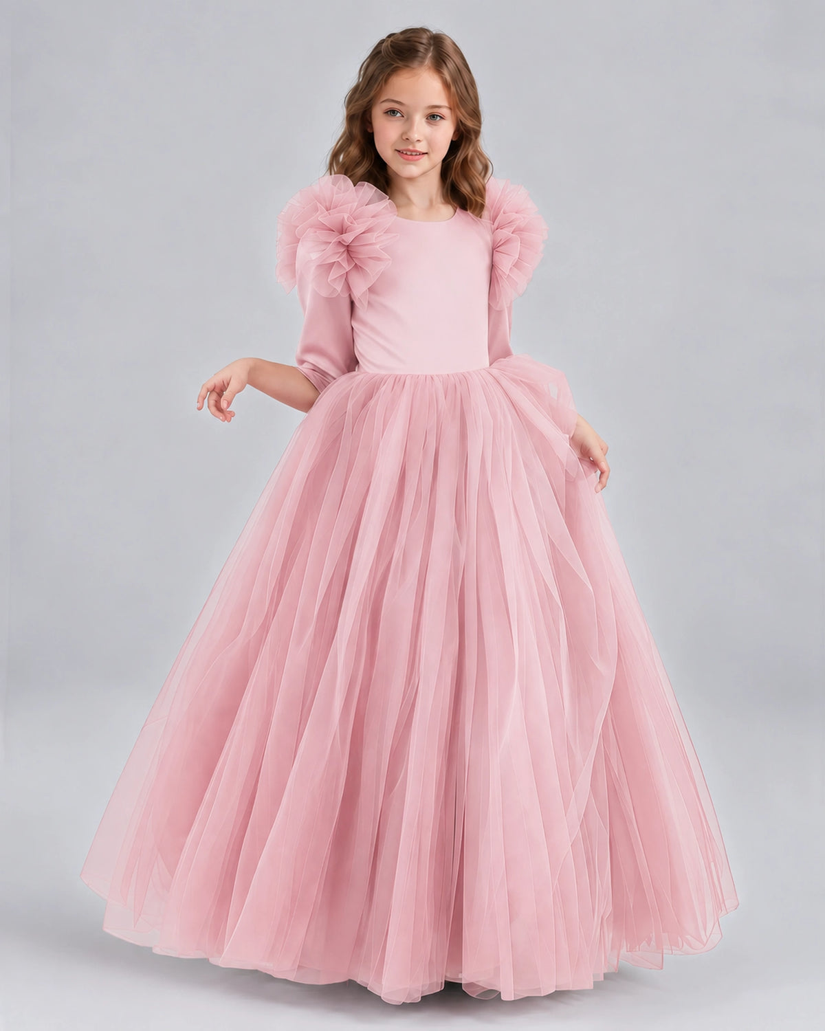 Pink Ball Gown Girls Formal Dresses Front