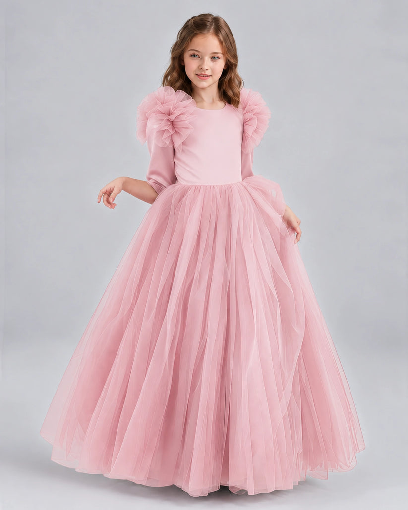 Pink Ball Gown Girls Formal Dresses Front