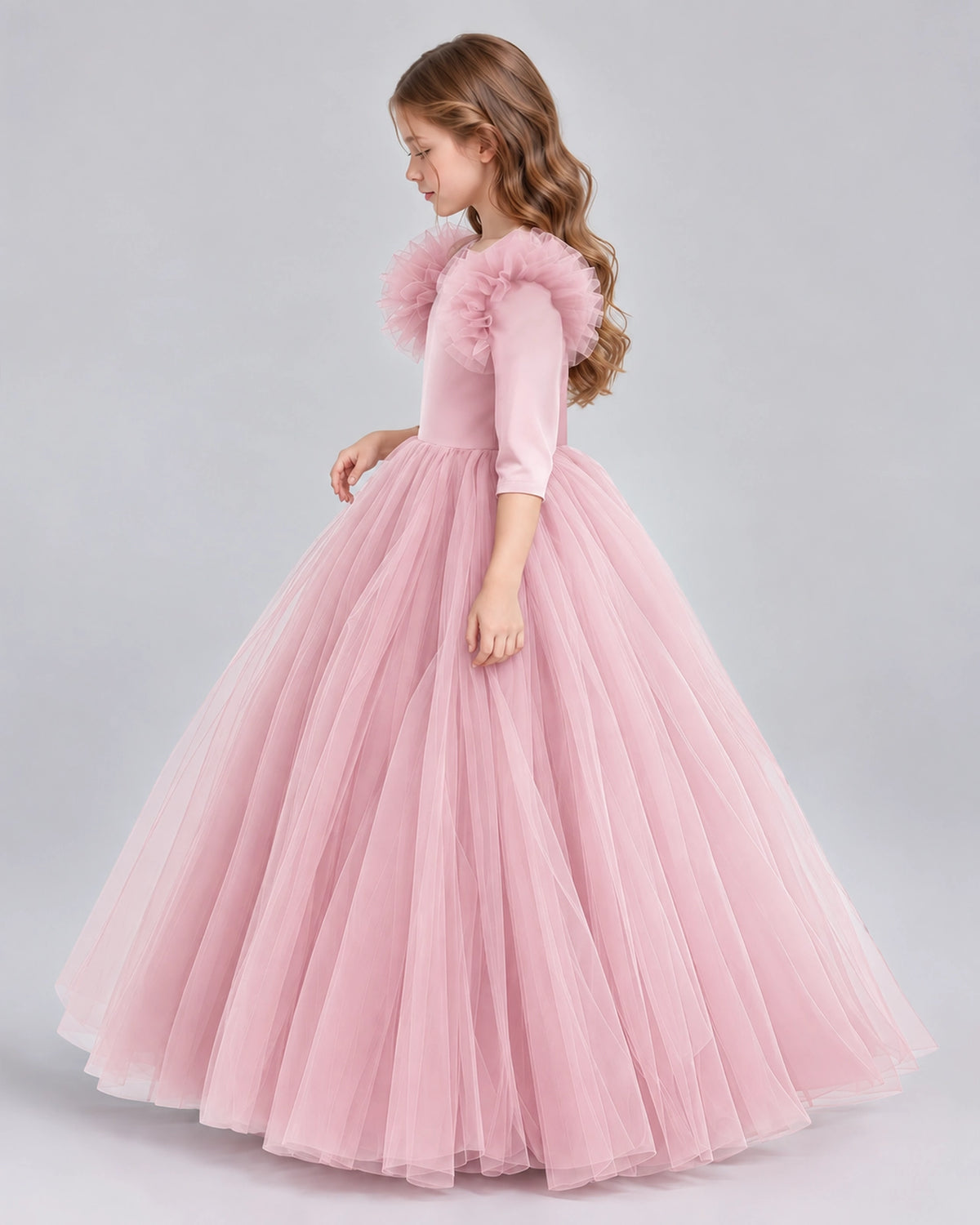 Pink Ball Gown Girls Formal Dresses Side