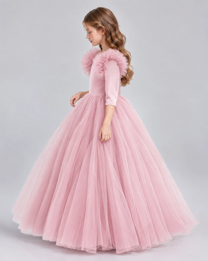 Pink Ball Gown Girls Formal Dresses Side