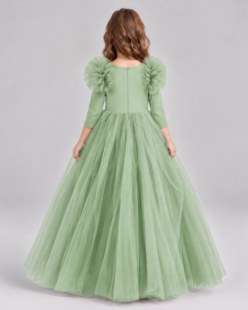 Sage Green Ball Gown Girls Formal Dresses Back