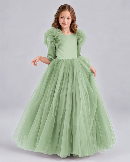 Sage Green Ball Gown Girls Formal Dresses Front