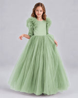Sage Green Ball Gown Girls Formal Dresses Front