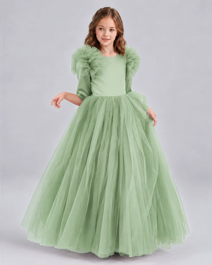 Sage Green Ball Gown Girls Formal Dresses Front