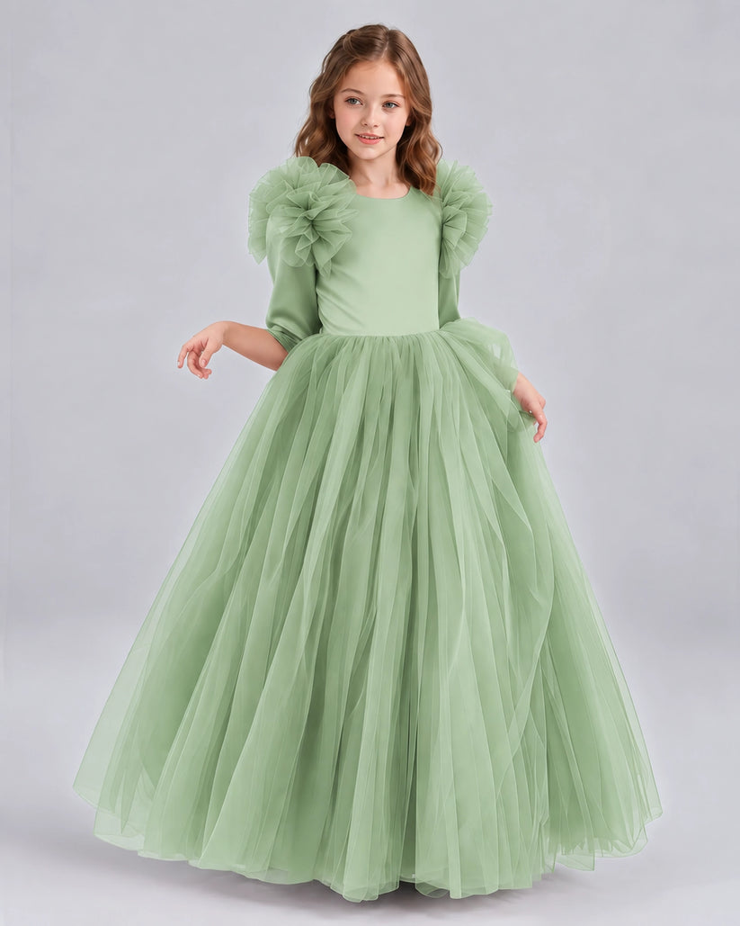 Sage Green Ball Gown Girls Formal Dresses Front