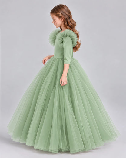 Sage Green Ball Gown Girls Formal Dresses Side
