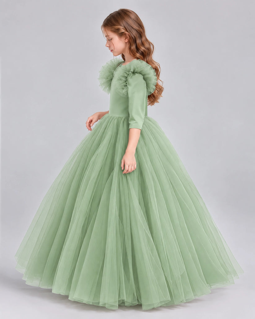 Sage Green Ball Gown Girls Formal Dresses Side
