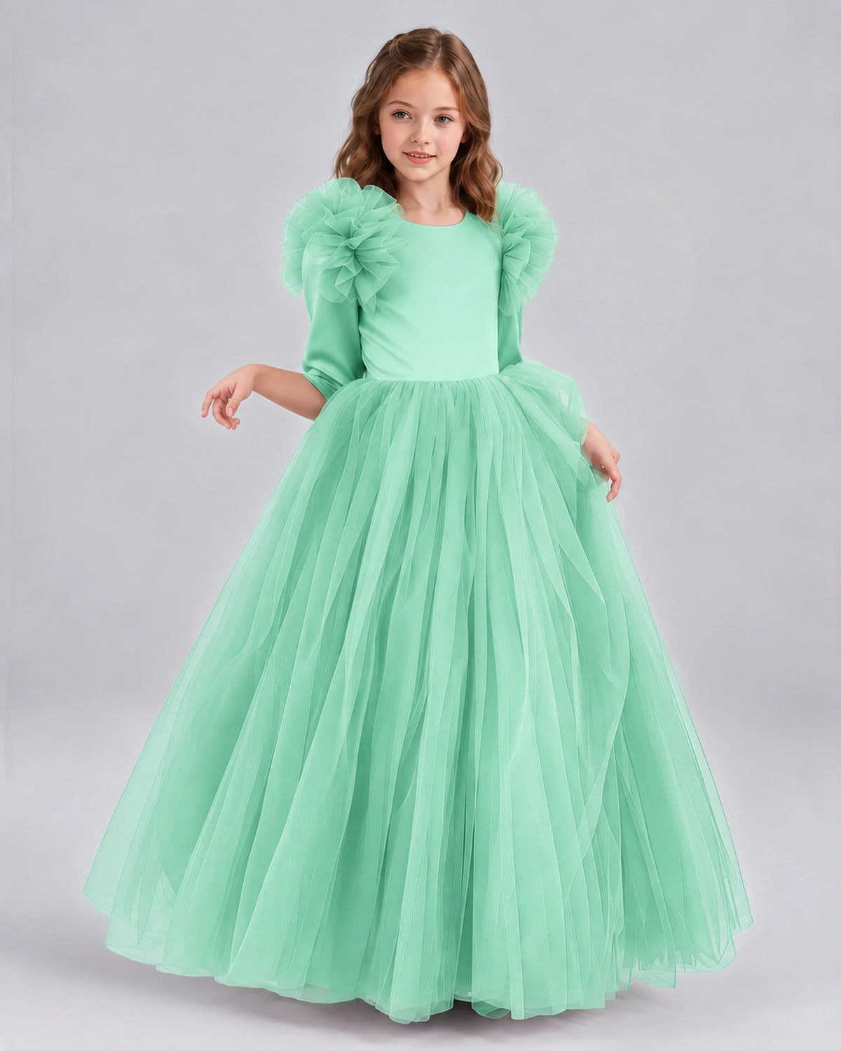 Turquoise Ball Gown Girls Formal Dresses Front