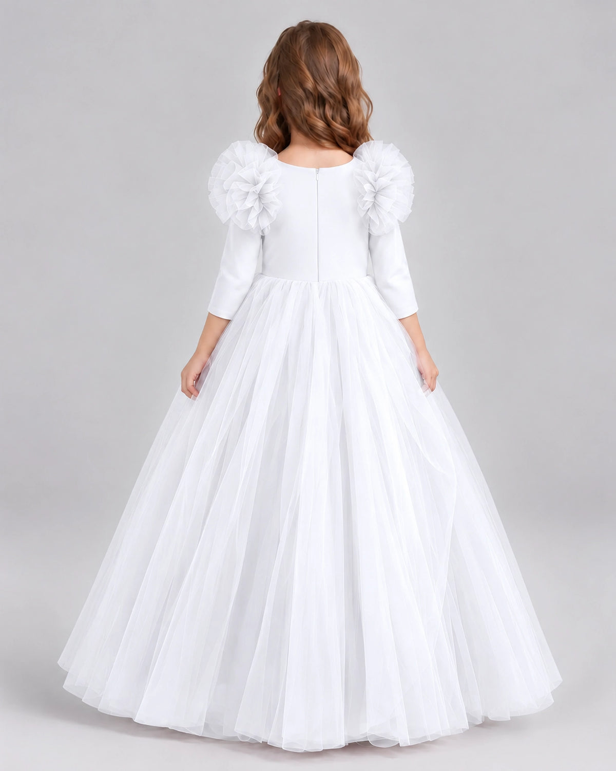 White Ball Gown Girls Formal Dresses Back