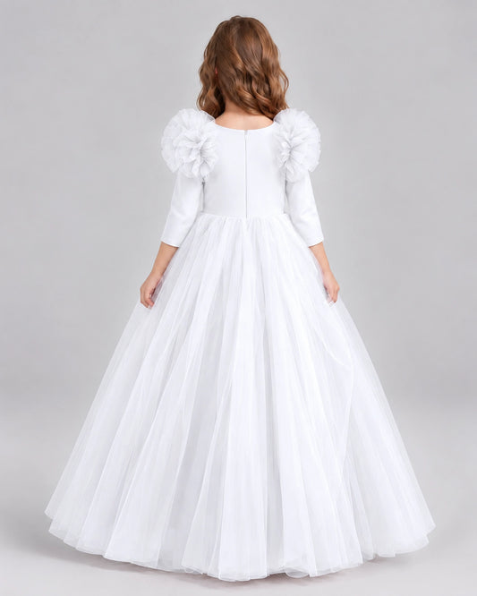White Ball Gown Girls Formal Dresses Back