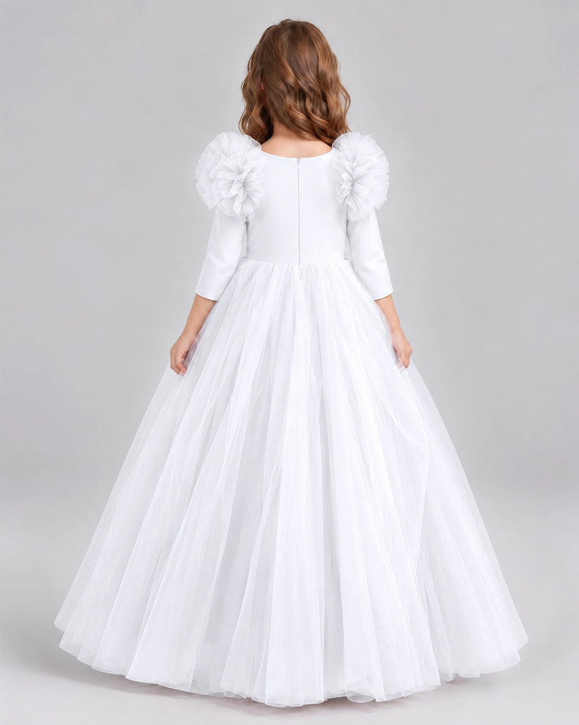 White Ball Gown Girls Formal Dresses Back