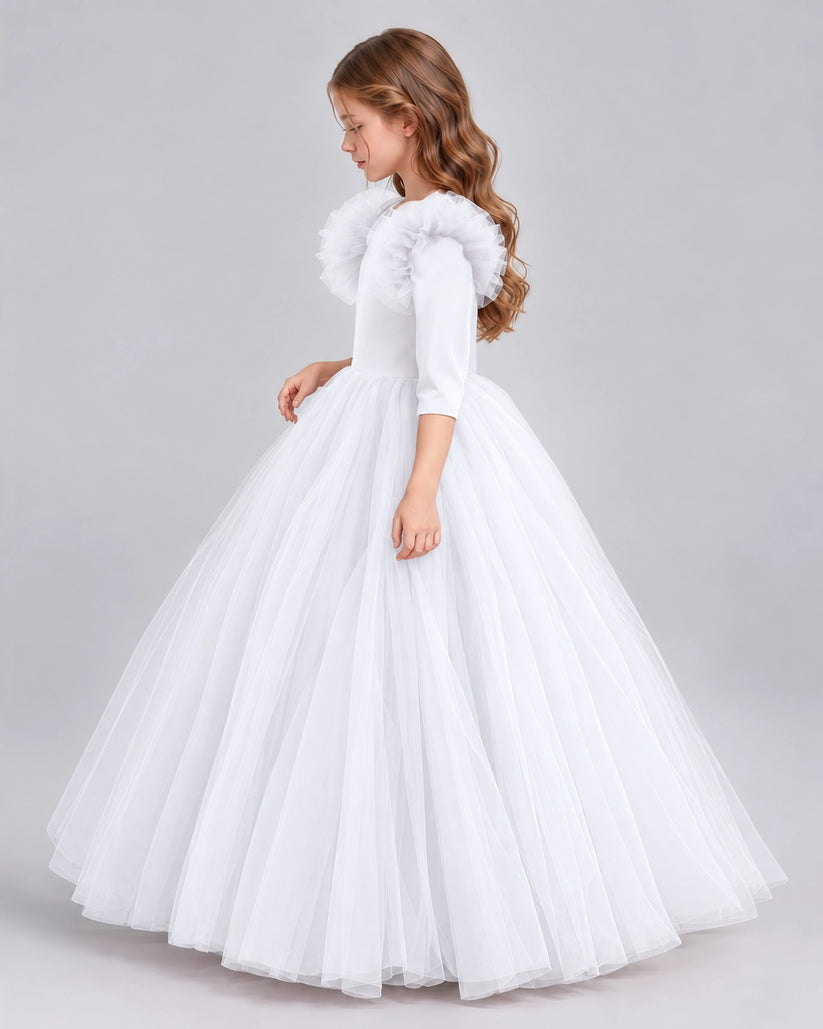 White Ball Gown Girls Formal Dresses Side