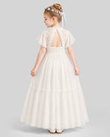 Ivory A-line Flower Girl Dresses Back