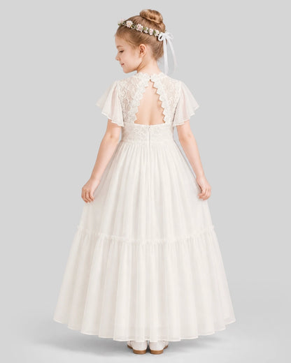 Ivory A-line Flower Girl Dresses Back