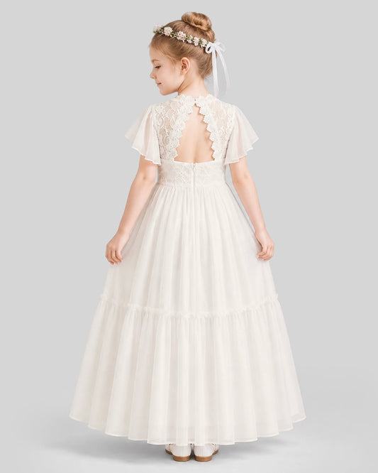 Ivory A-line Flower Girl Dresses Back