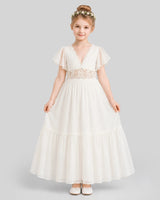 Ivory A-line Flower Girl Dresses Front