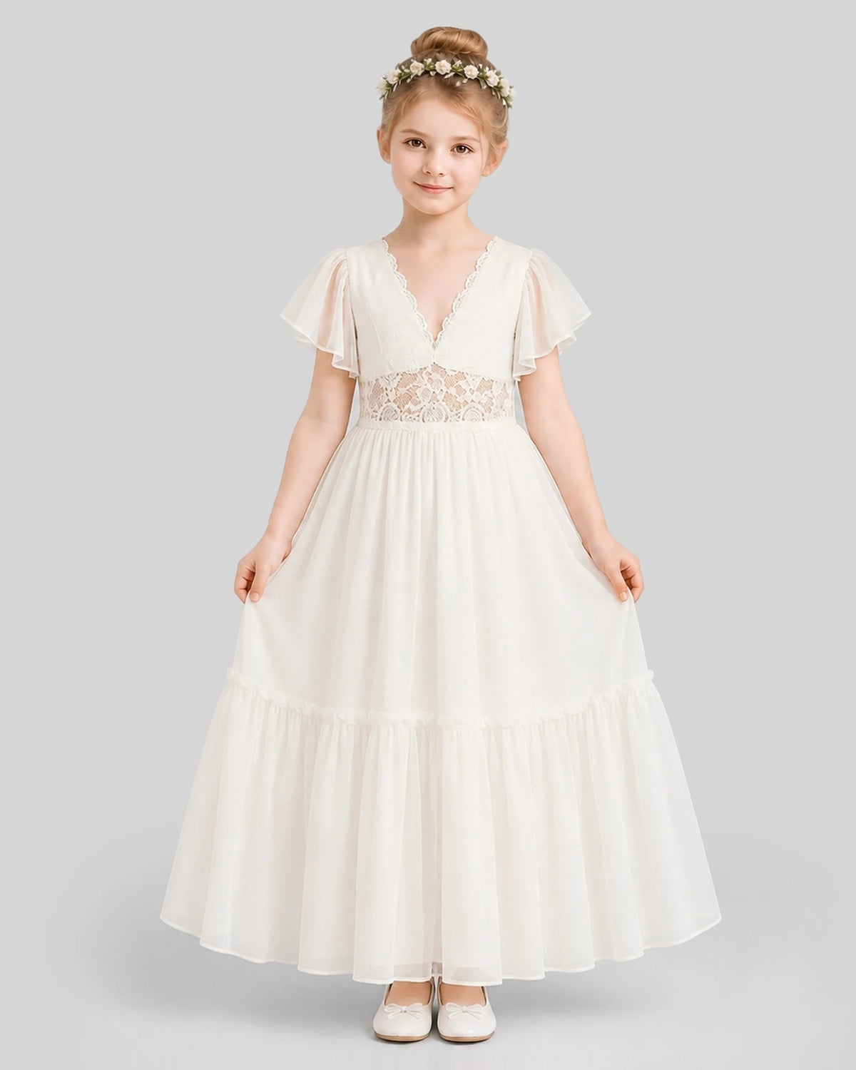 Ivory A-line Flower Girl Dresses Front
