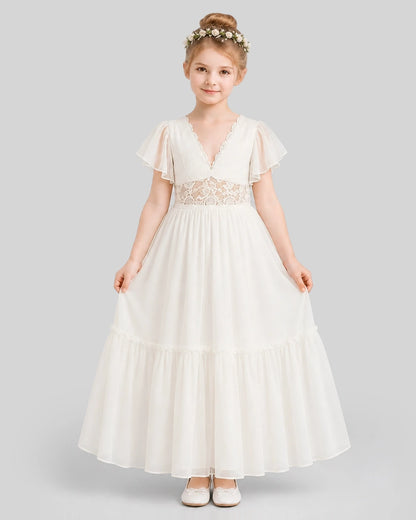 Ivory A-line Flower Girl Dresses Front