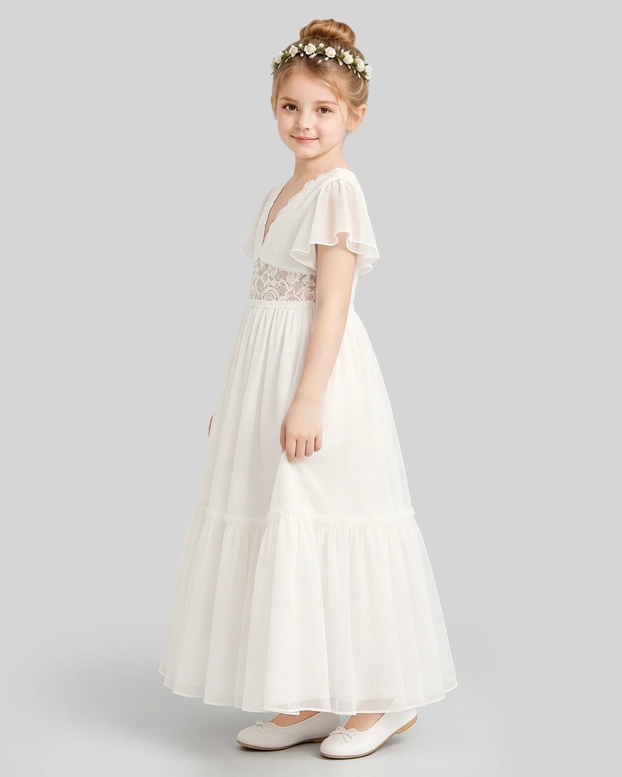 Ivory A-line Flower Girl Dresses Side