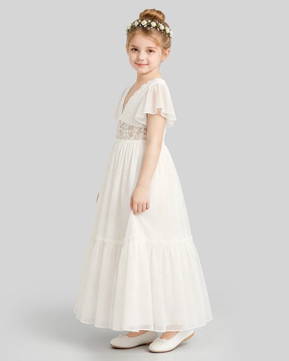 Ivory A-line Flower Girl Dresses Side