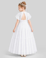 White A-line Flower Girl Dresses Back
