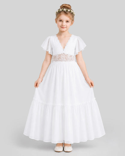 White A-line Flower Girl Dresses Front