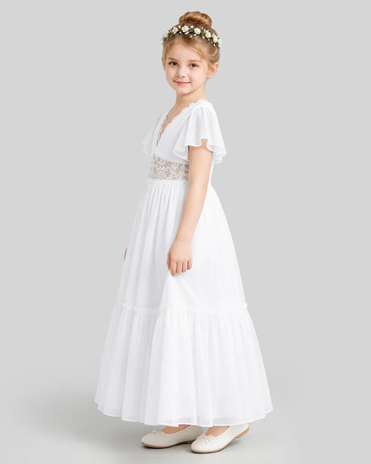 White A-line Flower Girl Dresses Side