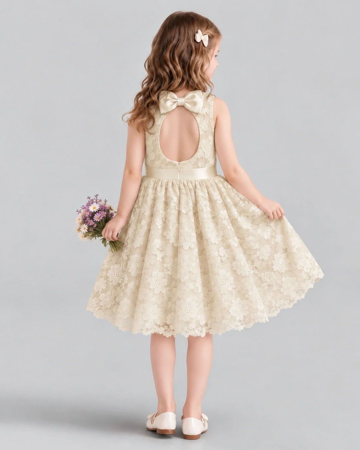 Champagne A-line Flower Girl Dresses Back
