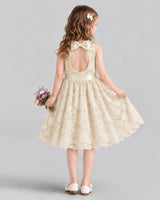 Champagne A-line Flower Girl Dresses Back