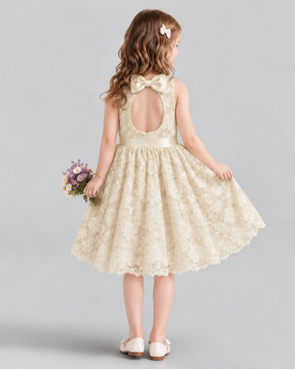 Champagne A-line Flower Girl Dresses Back