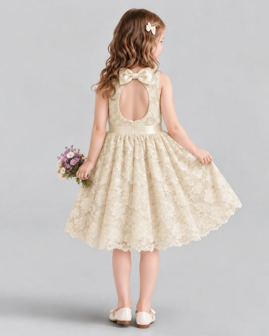 Champagne A-line Flower Girl Dresses Back