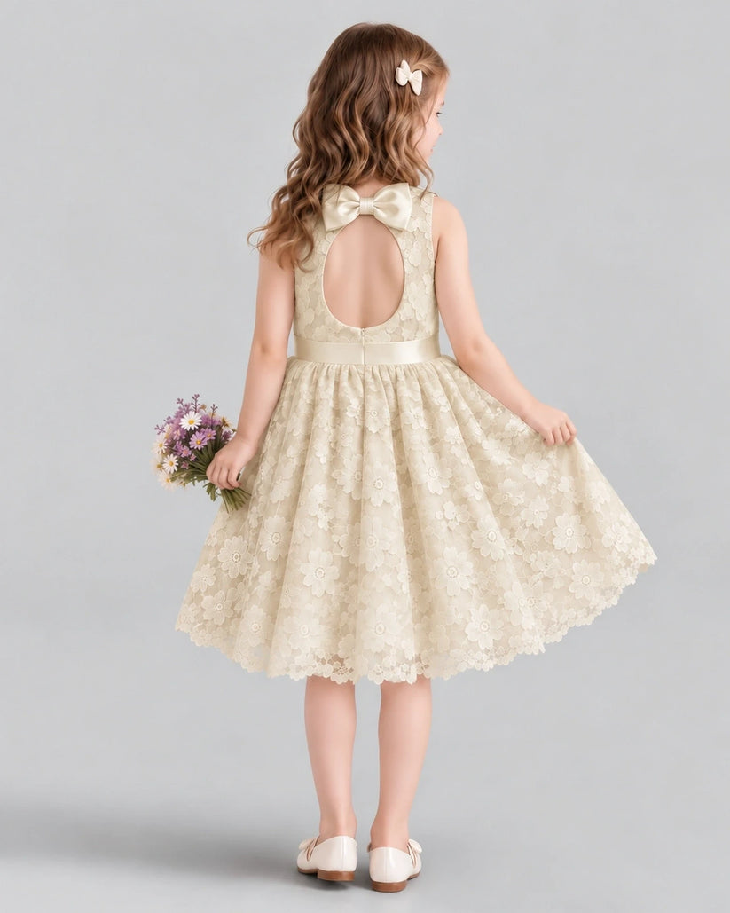 Champagne A-line Flower Girl Dresses Back