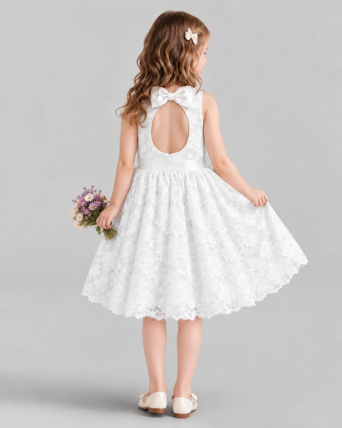 Ivory A-line Flower Girl Dresses Back