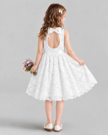 Ivory A-line Flower Girl Dresses Back