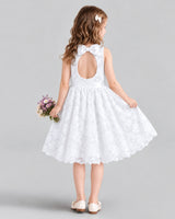 White A-line Flower Girl Dresses Back