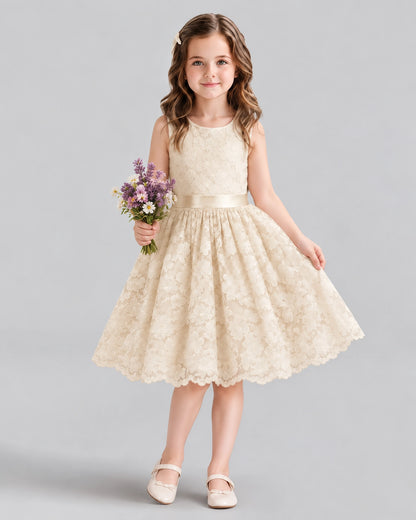 Champagne A-line Flower Girl Dresses Front