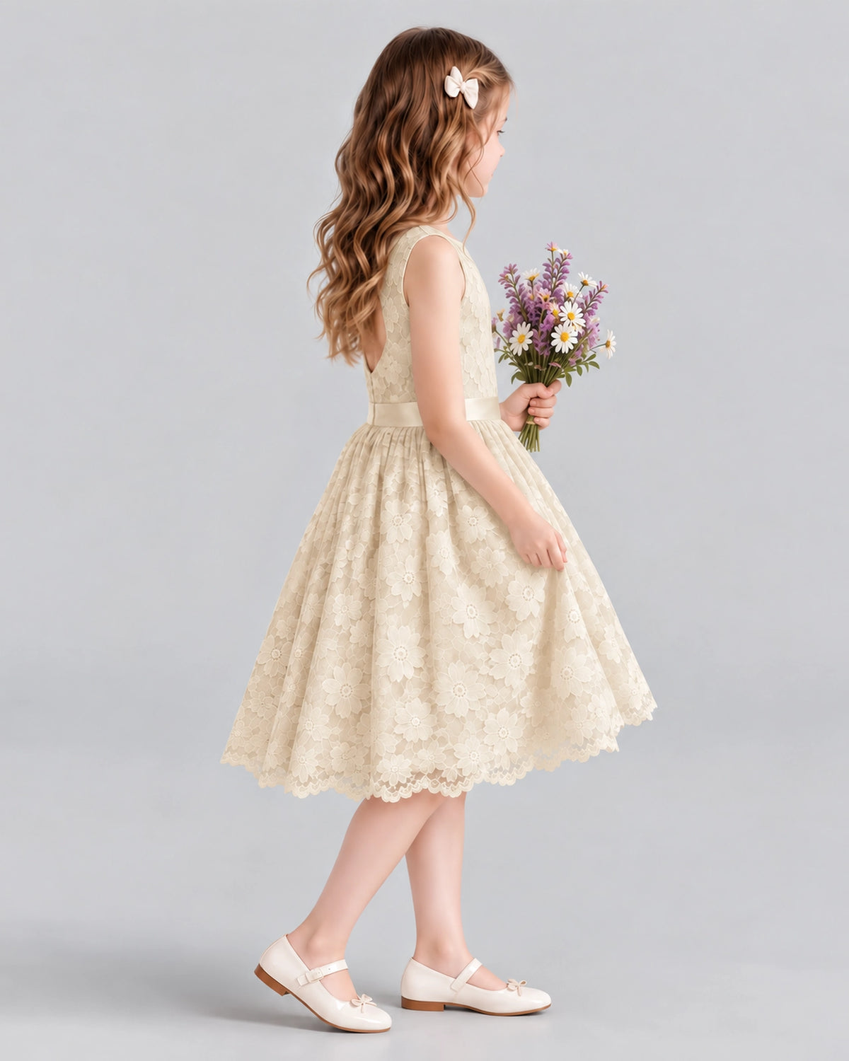 Champagne A-line Flower Girl Dresses Side